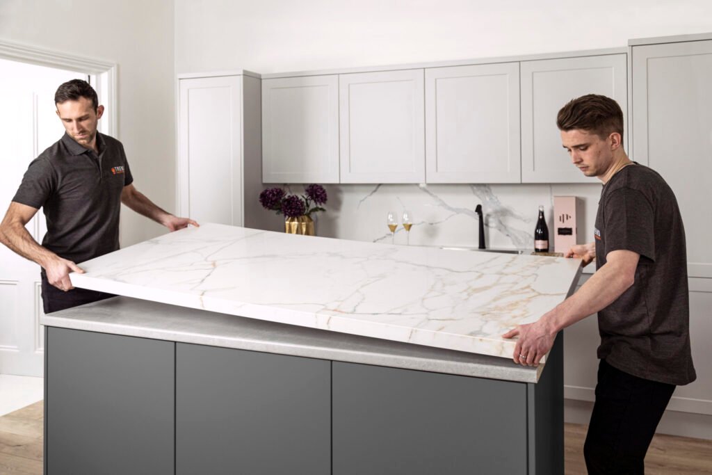 Countertop installation by True Measure Construction showcasing high-quality granite, quartz, and marble surfaces in kitchen and bathroom remodels.
