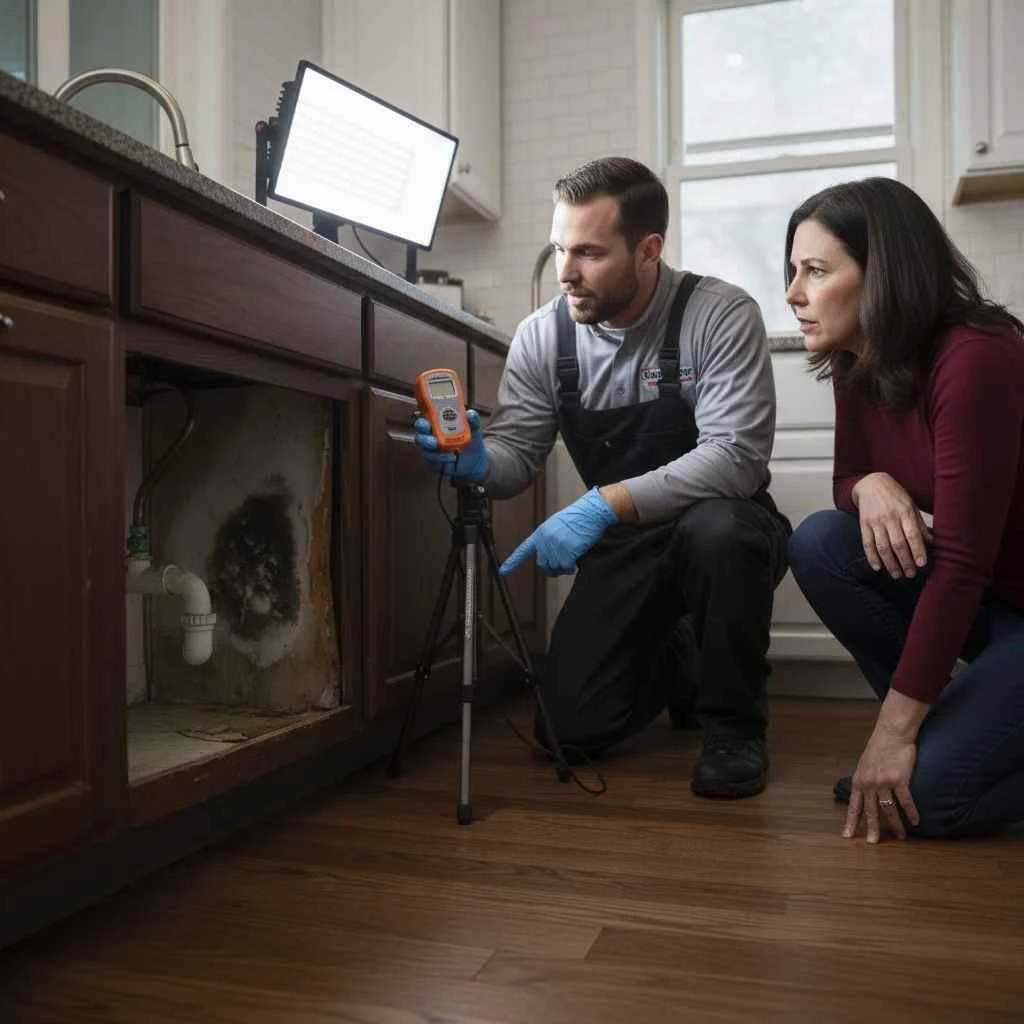 professional explaining findings to a homeowner