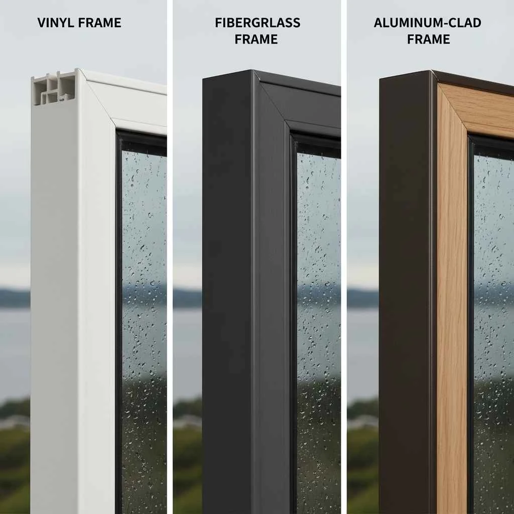 Close-ups showing vinyl vs. fiberglass vs. aluminum-clad frames