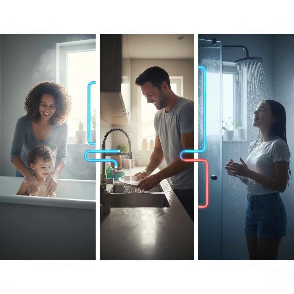  Family using hot water in multiple areas of the home