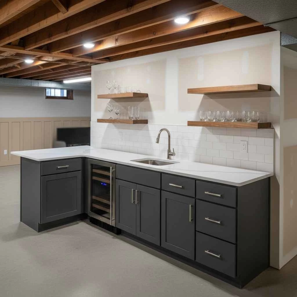  Finished basement wet bar with sink and cabinets