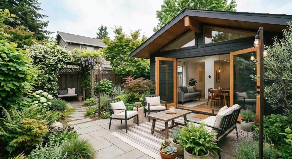 backyard ADU with private patio and landscaping