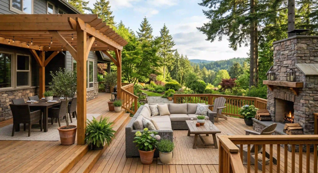 outdoor living space or deck