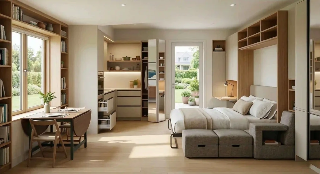 small guest house with an open floor layout.