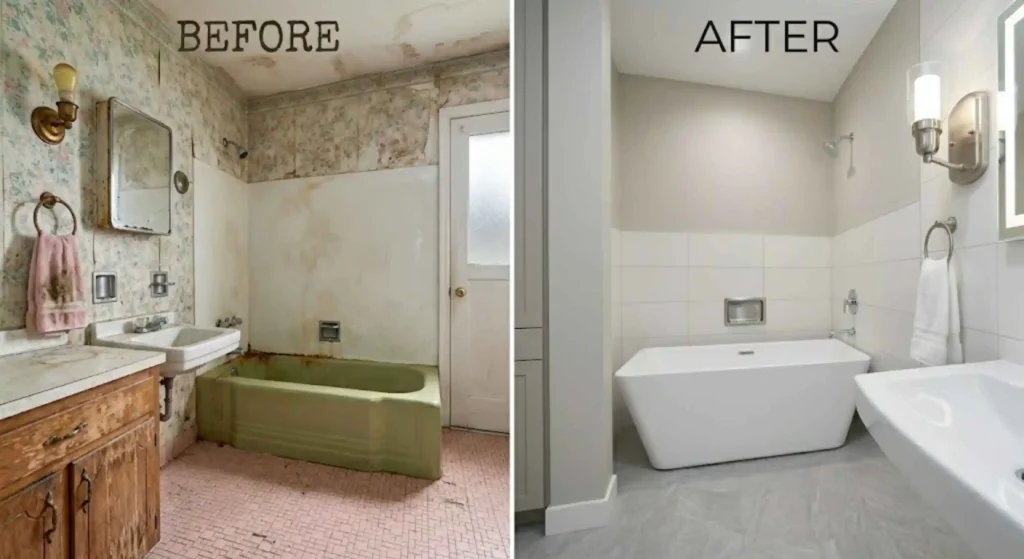 before-and-after image of bathroom renovation