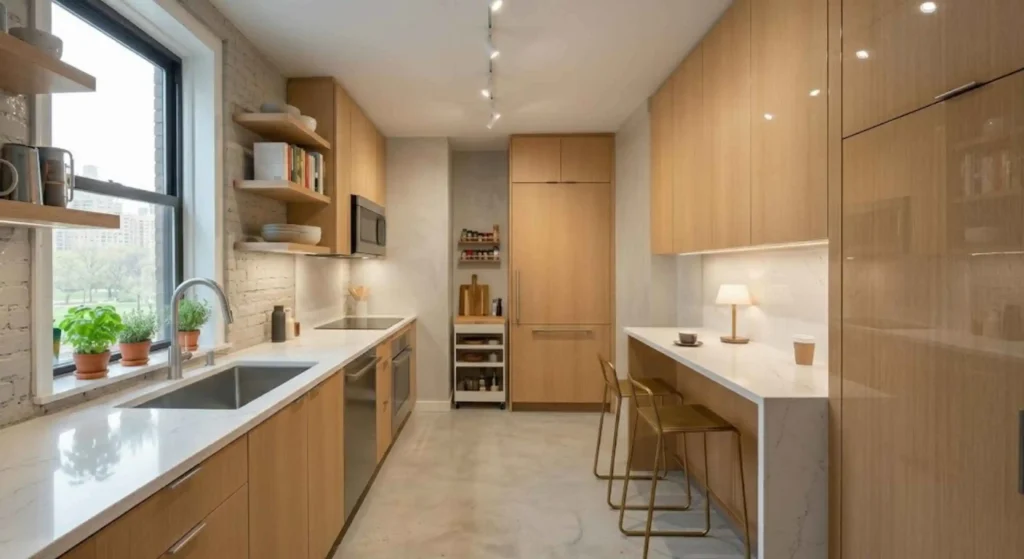 light-colored kitchen with glossy finishes