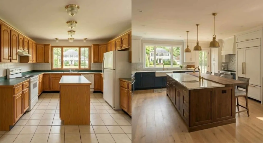 modern mid-range kitchen remodel (beforeafter comparison)