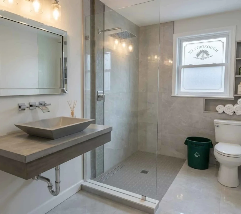 Fully remodeled modern bathroom in Westborough Massachusetts home