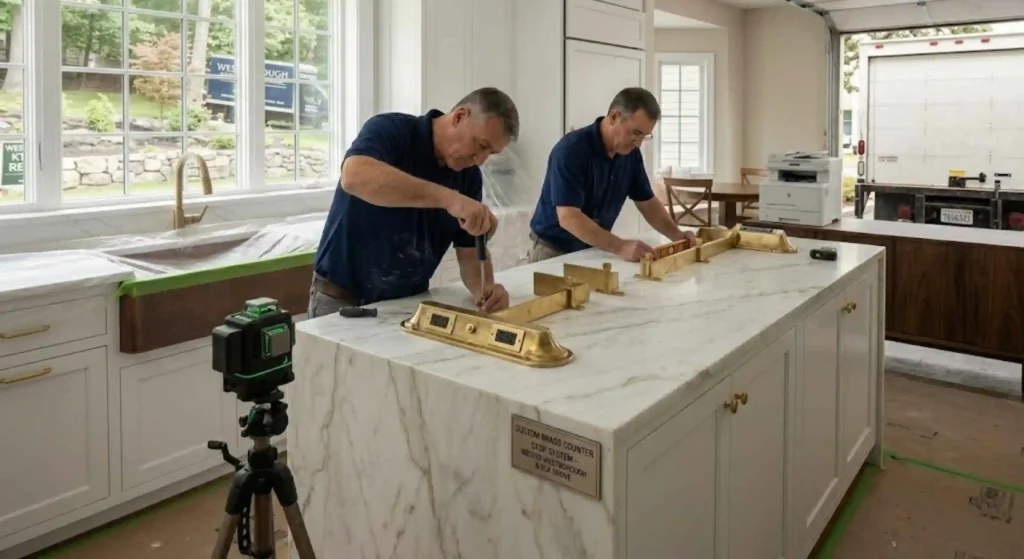 Quartz countertop installation in Westborough Massachusetts kitchen renovation
