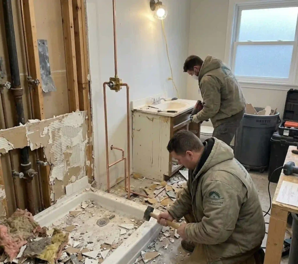 bathroom demolition process during remodel in Westborough MA