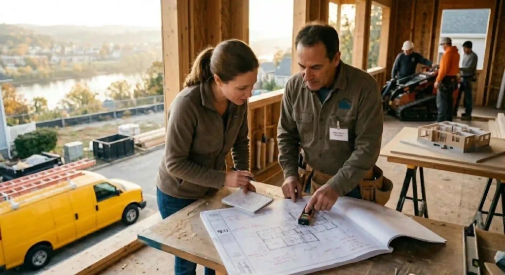 Construction planning meeting for Massachusetts renovation project