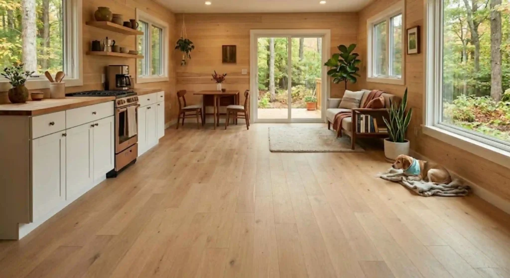 Engineered hardwood flooring installed inside Westborough ADU