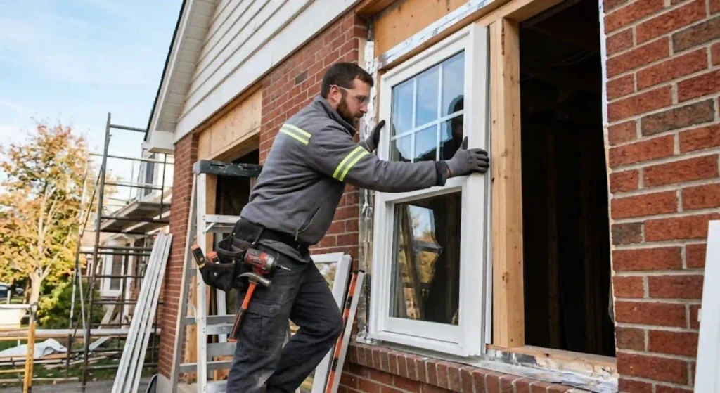 Expert installing energy-efficient home window