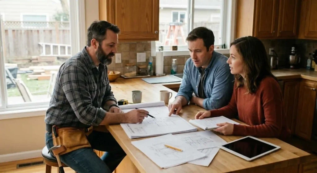 Home addition consultation with professional contractor
