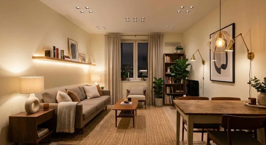 Modern recessed lighting installed in a small Westborough living room
