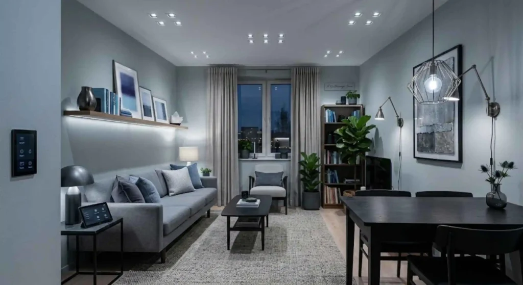 Smart lighting controls installed in a small modern home