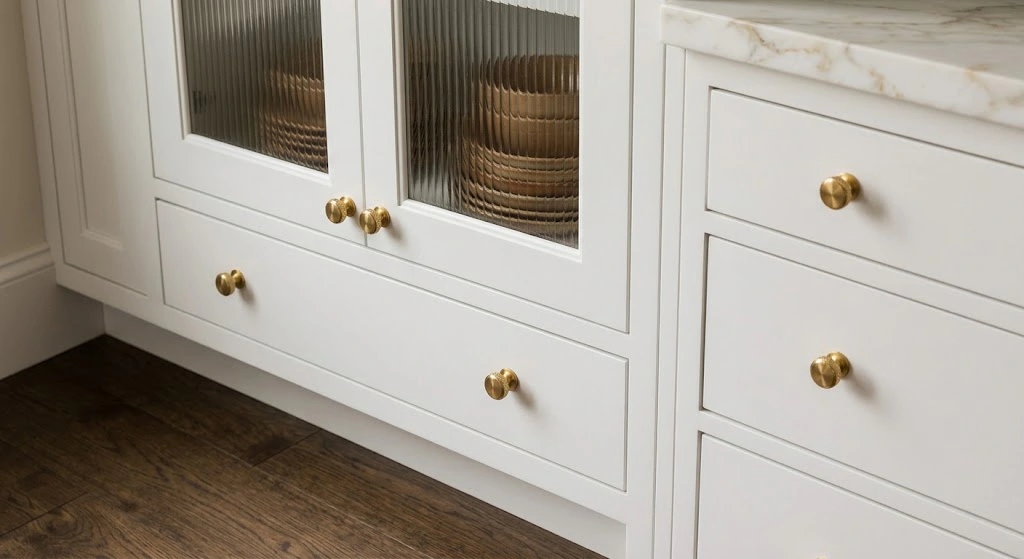 Detailed custom white kitchen cabinet craftsmanship in Westborough